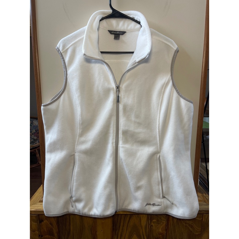 Eddie Bauer Womens 2XL White Full Zip Mock Neck Sleeveless Fleece Vest